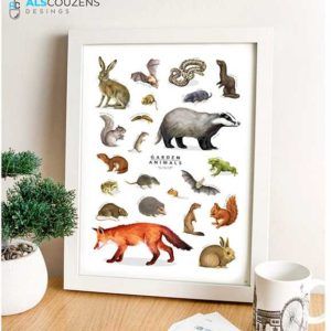 garden-animals-framed-white-Als-Couzins-British-mammals-print-poster