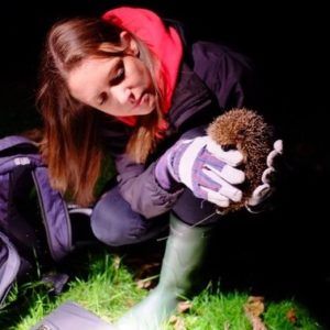 Lucy Bearman-Brown holding a hedgehog