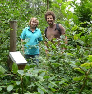 Ashley and Sue Portsmouth from Southend Dormouse Group in the woodland